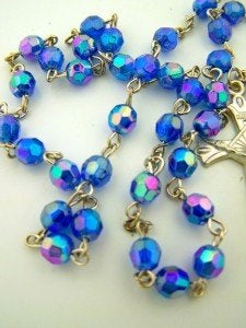 Catholic Brands Light Blue Aurora Borealis Style Glass 6MM Bead Rosary With Virgin Mary Center - Image 3
