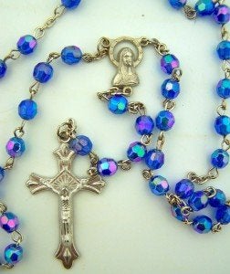 Catholic Brands Light Blue Aurora Borealis Style Glass 6MM Bead Rosary With Virgin Mary Center - Image 5