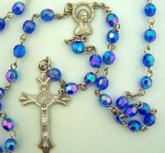 Catholic Brands Light Blue Aurora Borealis Style Glass 6MM Bead Rosary With Virgin Mary Center - Image 4