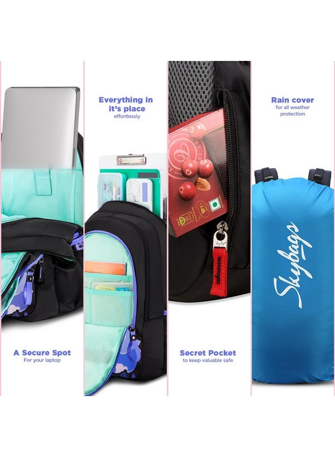 Skybags حقيبة ظهر مدرسية زهور 02 بسعة 37 لتر من سكاي باجز بتصميم زهور من قماش بوليستر فاخر للأطفال مع عدة جيوب وحزام قابل للتعديل - للبنات (أزرق) - Image 5