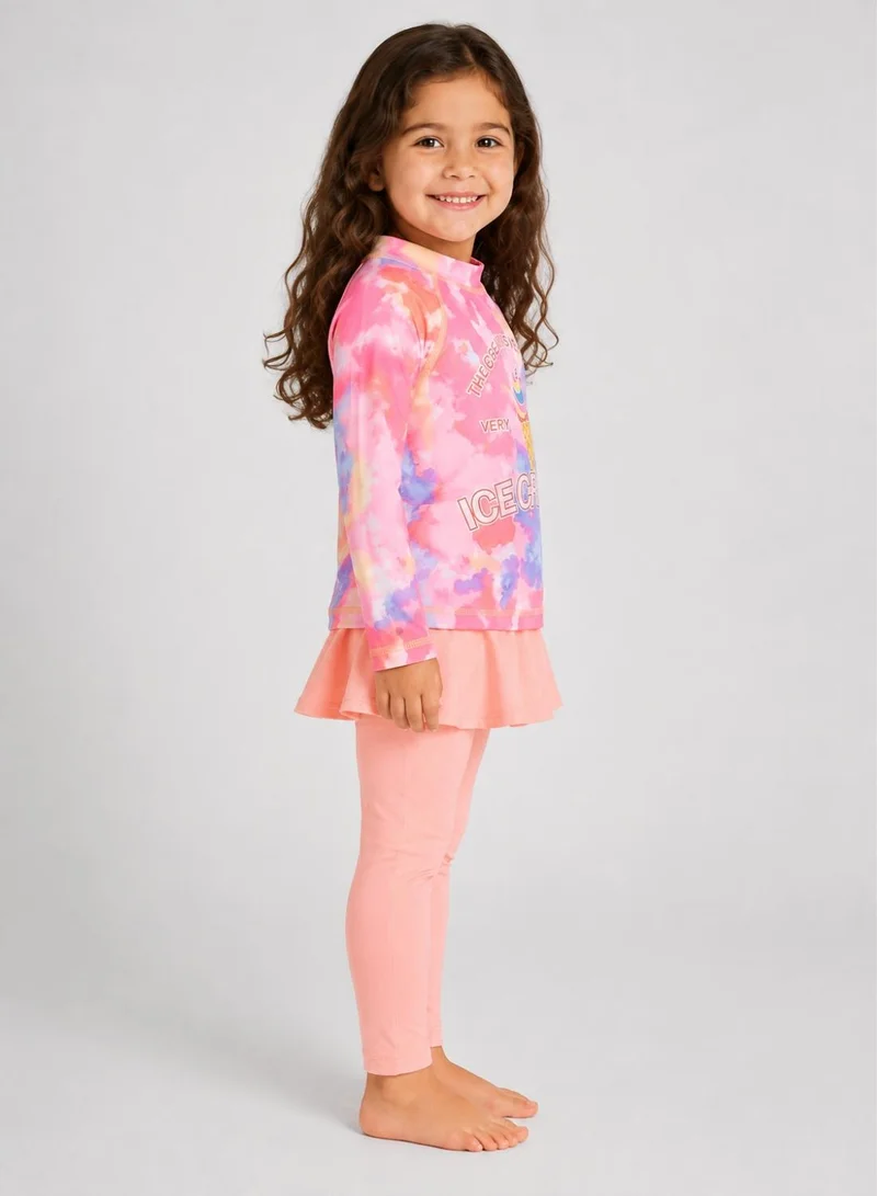 Babyqlo Girls Ice Cream Print Top Pant Skirt Swim 2 Piece Set
