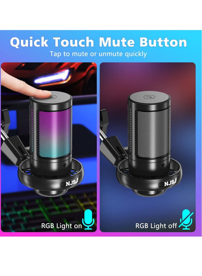 Mike Music - USB Gaming Microphone Set, Condenser Mic with Boom Arm for PC/PS4/ PS5/ Mac/Phone with Touch Mute, RGB Lighting,Gain knob & Monitoring Jack for Streaming, Podcasting, YouTube, Live - Image 1