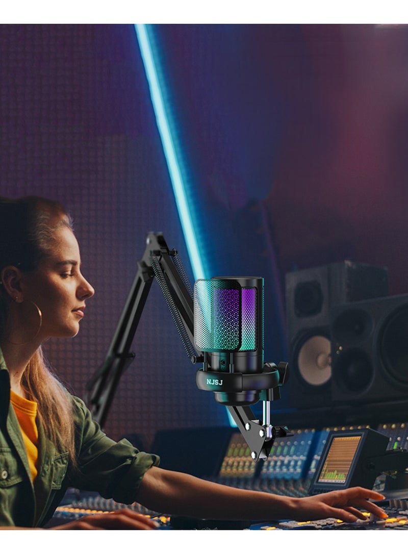 Mike Music - USB Gaming Microphone Set, Condenser Mic with Boom Arm for PC/PS4/ PS5/ Mac/Phone with Touch Mute, RGB Lighting,Gain knob & Monitoring Jack for Streaming, Podcasting, YouTube, Live - Image 1