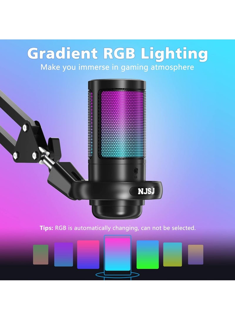 Mike Music - USB Gaming Microphone Set, Condenser Mic with Boom Arm for PC/PS4/ PS5/ Mac/Phone with Touch Mute, RGB Lighting,Gain knob & Monitoring Jack for Streaming, Podcasting, YouTube, Live - Image 1