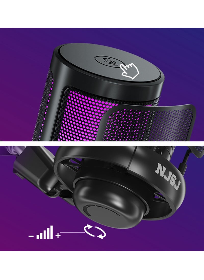 Mike Music - USB Gaming Microphone Set, Condenser Mic with Boom Arm for PC/PS4/ PS5/ Mac/Phone with Touch Mute, RGB Lighting,Gain knob & Monitoring Jack for Streaming, Podcasting, YouTube, Live - Image 1