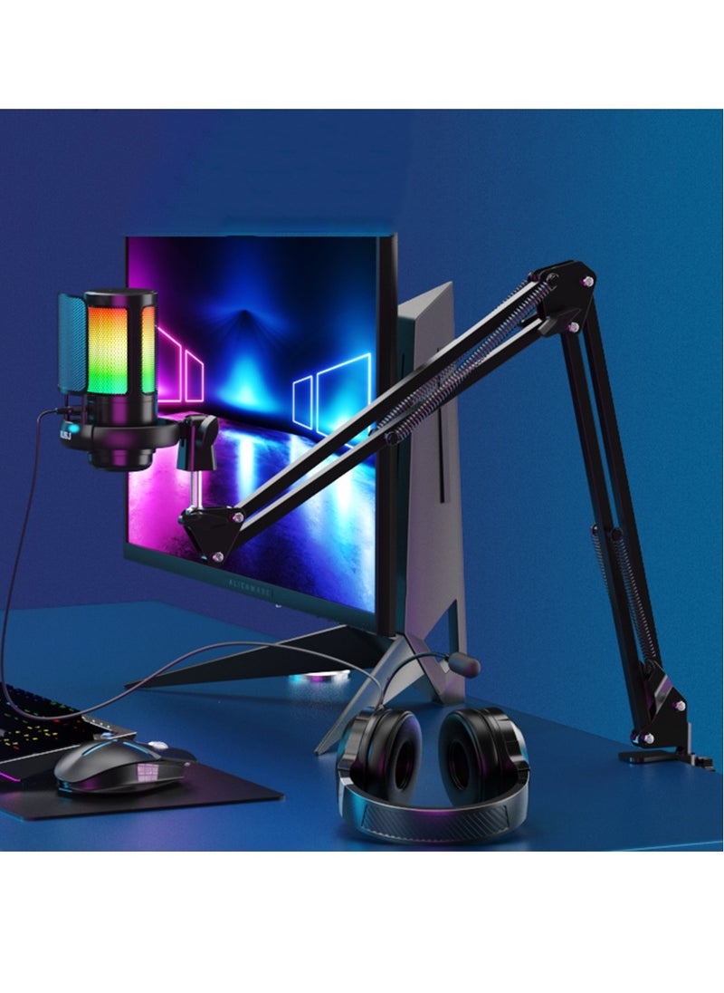 Mike Music - USB Gaming Microphone Set, Condenser Mic with Boom Arm for PC/PS4/ PS5/ Mac/Phone with Touch Mute, RGB Lighting,Gain knob & Monitoring Jack for Streaming, Podcasting, YouTube, Live - Image 1