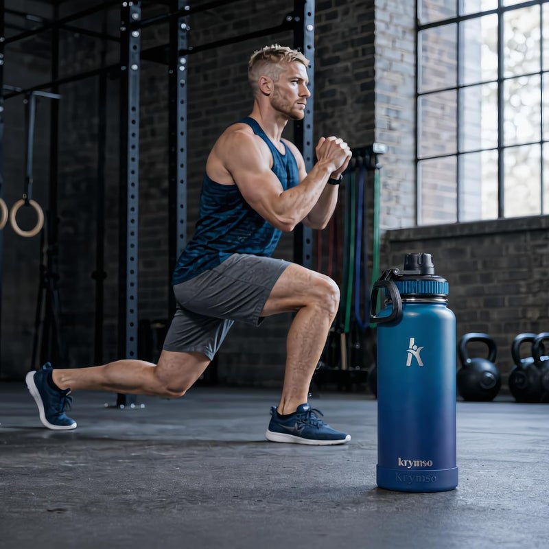 KRYMSO 950ml Stainless Steel Water Bottle, Insulated Thermos Flask, Leakproof, BPA-Free, Gym (Petrol Blue) - Image 3
