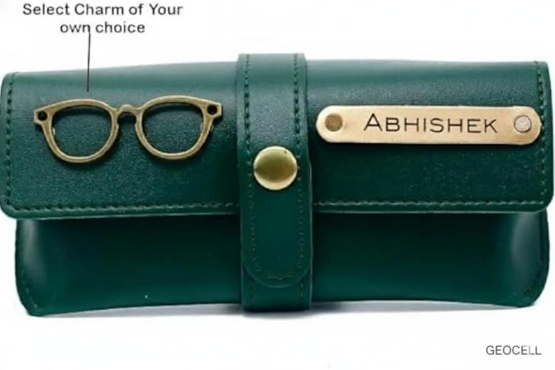 Geocell Personalised Name & Charm Leather Sunglass Case Cover for Men & Women | Hard Case Eyewear Cover - Image 2