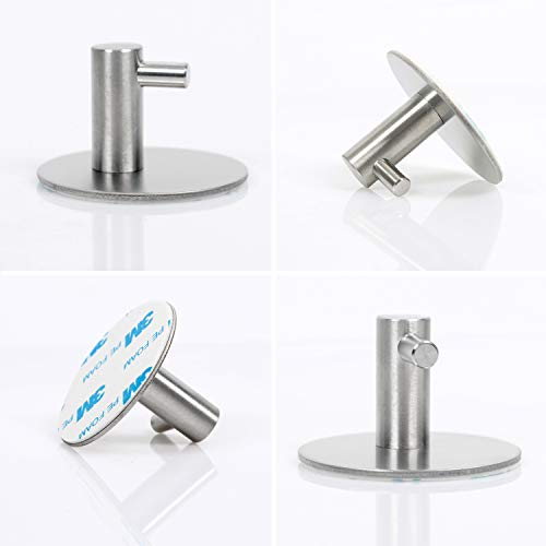 HouseAid Self Adhesive Circle Towel Hooks, No Drilling Stainless Steel Robe Hook Holder, Brushed Nickel (6 Pack) - Image 3