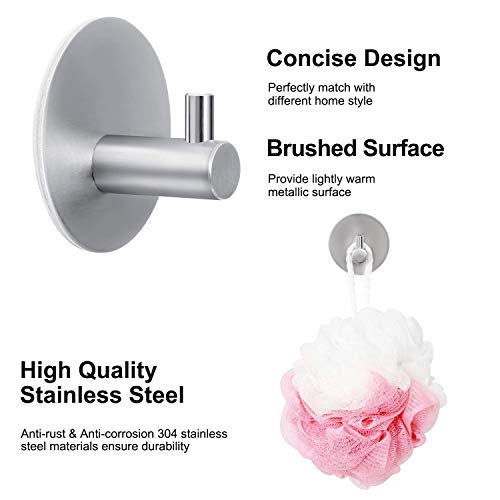 HouseAid Self Adhesive Circle Towel Hooks, No Drilling Stainless Steel Robe Hook Holder, Brushed Nickel (6 Pack) - Image 4