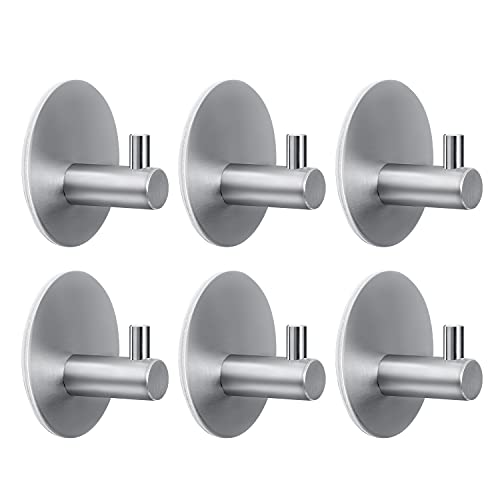 HouseAid Self Adhesive Circle Towel Hooks, No Drilling Stainless Steel Robe Hook Holder, Brushed Nickel (6 Pack) - Image 1