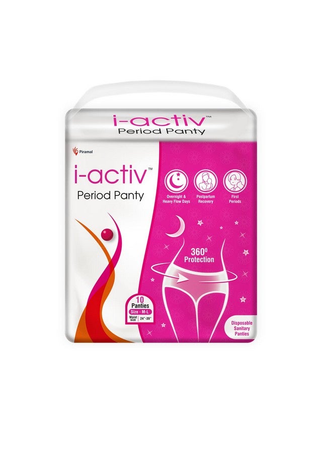 i-activ Period Panty For Women | M-L | Disposable Period Panties For Women Leak Proof | Maternity Pads For Heavy Flow Periods | Overnight 360 Degree Protection | Size-24" To 39" (Pack Of 10, M-L)  - Image 1