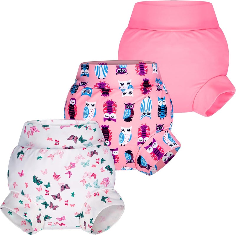 بيج إليفانت حفاضات سباحة للأطفال 3 قطع، قابلة لإعادة الاستخدام وقابلة للتعديل وقابلة للغسل ومقاومة للماء للأولاد والبنات من 6 أشهر إلى 5 سنوات، وردي، مقاس M (2T) - Image 1