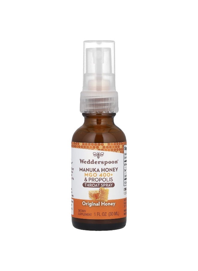 Wedderspoon, Manuka Honey & Propolis Throat Spray, Original Honey, MGO 400+, 1 fl oz (30 ml) (Packaging may vary) - Image 1