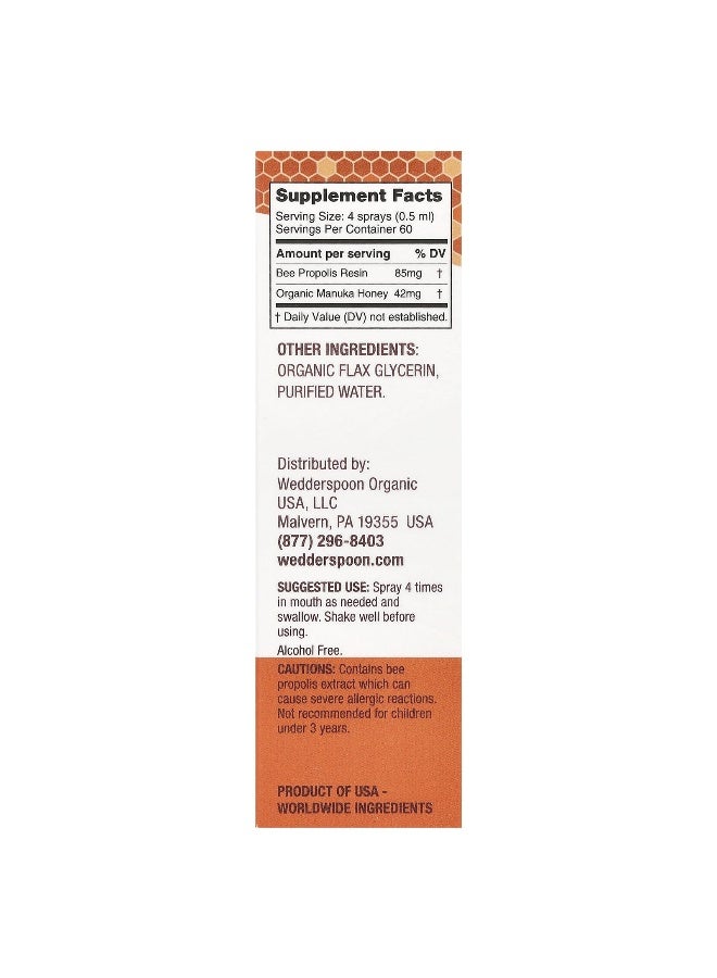 Wedderspoon, Manuka Honey & Propolis Throat Spray, Original Honey, MGO 400+, 1 fl oz (30 ml) (Packaging may vary) - Image 3