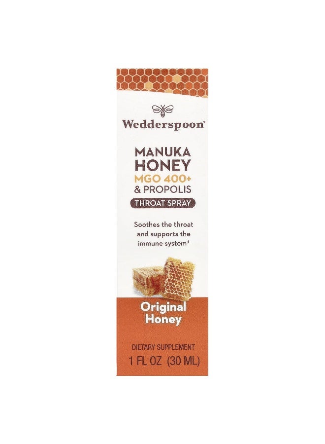 Wedderspoon, Manuka Honey & Propolis Throat Spray, Original Honey, MGO 400+, 1 fl oz (30 ml) (Packaging may vary) - Image 2