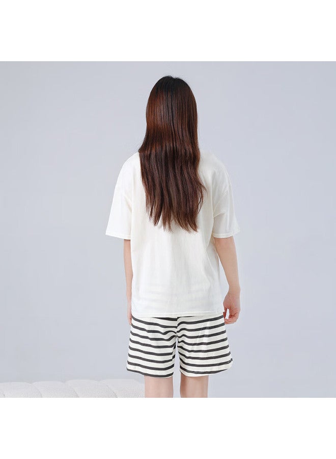 Red Bean طقم بيجاما قصير الأكمام من الفاصولياء الحمراء للصيف للذكور والإناث طلاب المدارس المتوسطة من القطن الخالص ملابس منزلية خارجية N3358 أبيض 165 - Image 3