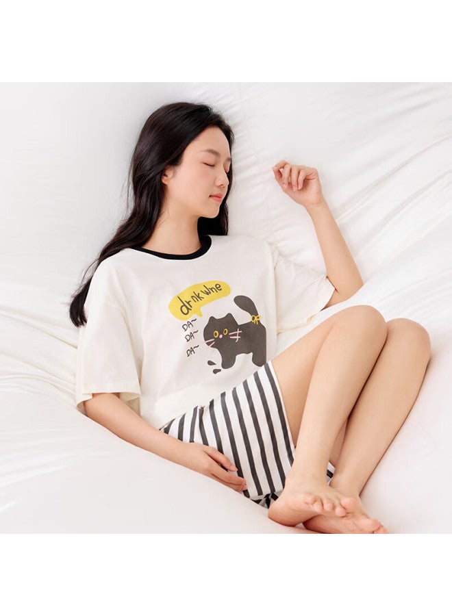 Red Bean طقم بيجاما قصير الأكمام من الفاصولياء الحمراء للصيف للذكور والإناث طلاب المدارس المتوسطة من القطن الخالص ملابس منزلية خارجية N3358 أبيض 165 - Image 4