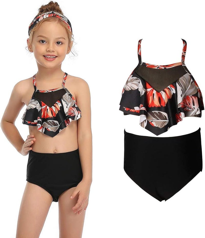 Mother/Daughter Two Piece Swimsuit High Waisted Bikini Off Shoulder Ruffle Bathing Suits Tummy Control Swimwear - Image 2