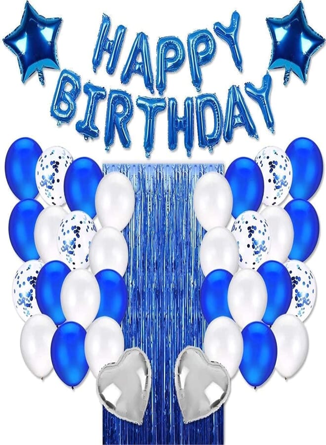 Secret Blue Birthday Party Decorations Set with Happy Birthday Balloons Banner, Confetti Balloons, Foil Fringe Curtain for Birthday Party Supplies , 2725611445641