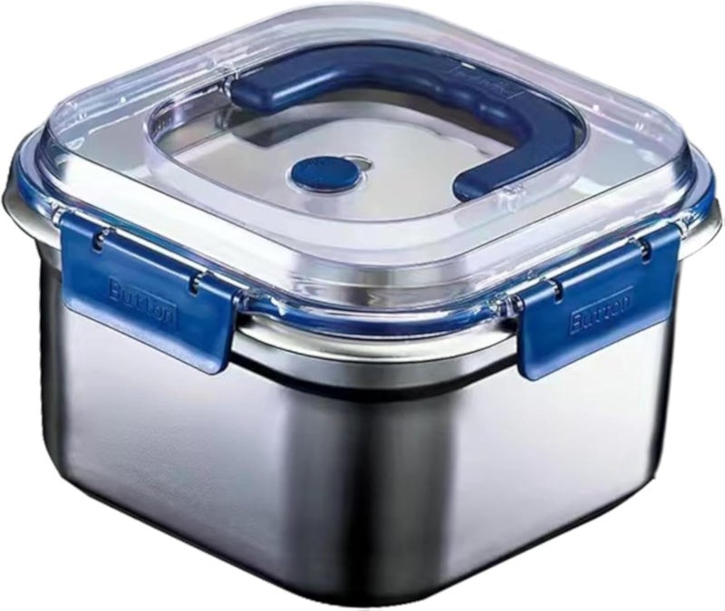 حاوية طعام متينة من الفولاذ المقاوم للصدأ - صندوق تخزين طعام محكم الإغلاق سعة 1 لتر مع قفل آمن ومقبض حمل سهل للحفاظ على الطعام طازجًا كل يوم (عبوة من قطعة واحدة)