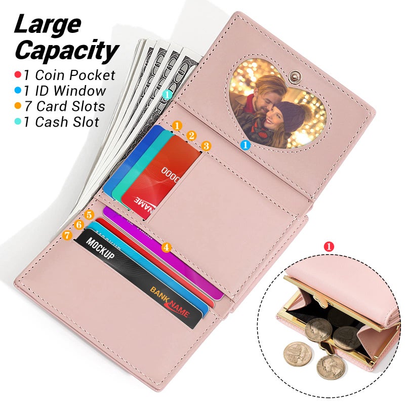 YINHEXI YINHEXI Wallet Card Holder, Small Bifold RFID Blocking Purse, Cute Small Leather Pocket Wallet for Women, Girls, Ladies (Baby Pink)  - Image 2