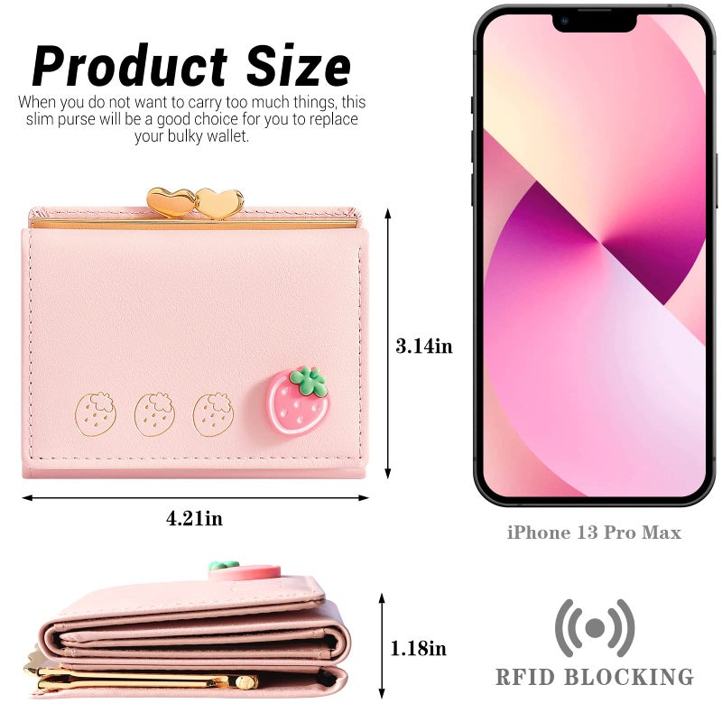 YINHEXI YINHEXI Wallet Card Holder, Small Bifold RFID Blocking Purse, Cute Small Leather Pocket Wallet for Women, Girls, Ladies (Baby Pink)  - Image 3