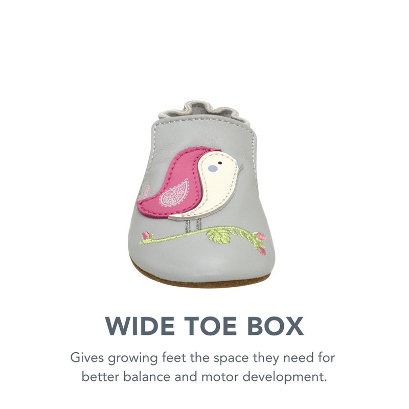 Robeez Baby Girls and Unisex Soft Soles Slip-Resistant Crib Shoes Slippers Moccasins for Infant and Toddler - Bird Buddies - 0-6 Months Grey - Image 5