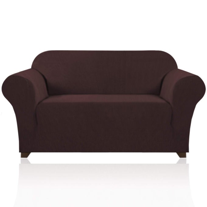 STRETCH LOVESEAT SOFA COVER SLIPCOVER COUCH COVER FOR 2 CUSHION SOFA WASHABLE SOFA COVER FOR PETS FRIENDLY FURNITURE PROTECTOR COVERS WITH NON SLIP BOTTOMLOVESEAT BROWN