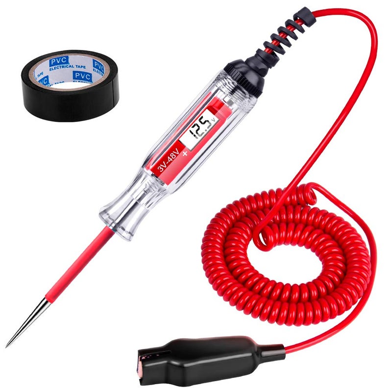 JASTIND Premium 348V DC Digital LCD Display Test Light with 140 Inch Extended Spring Wire Car Truck Vehicles Low Voltage Tester Automotive Circuit Tester with Sharp Stainless Probe