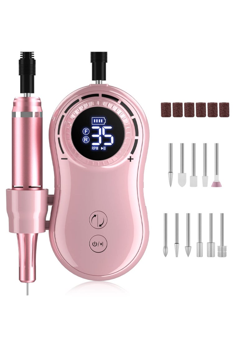 Captaintech Rechargeable Nail Drill Electric Nail File,Professional 35000RPM Nail Drills for Acrylic Nails, Manicure Pedicure Polishing with 11Pcs Nail Drill Bits and Sanding Bands for Home and Salon Use - Image 1