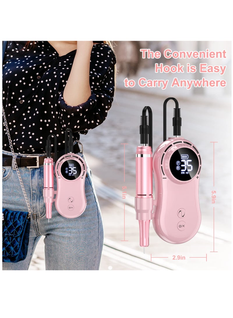 Captaintech Rechargeable Nail Drill Electric Nail File,Professional 35000RPM Nail Drills for Acrylic Nails, Manicure Pedicure Polishing with 11Pcs Nail Drill Bits and Sanding Bands for Home and Salon Use - Image 4