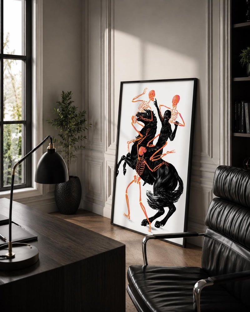 TNESSENTIAL Neon Skeleton Horse Rider Print, Gothic Surreal Equestrian Artwork, Halloween Decor (Rolled Art Print) - Image 3