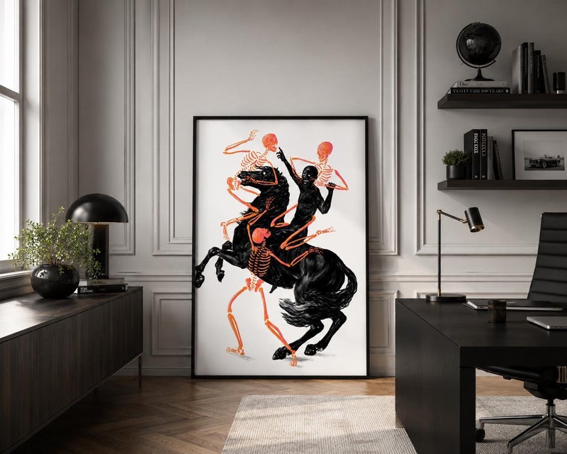 TNESSENTIAL Neon Skeleton Horse Rider Print, Gothic Surreal Equestrian Artwork, Halloween Decor (Rolled Art Print) - Image 2