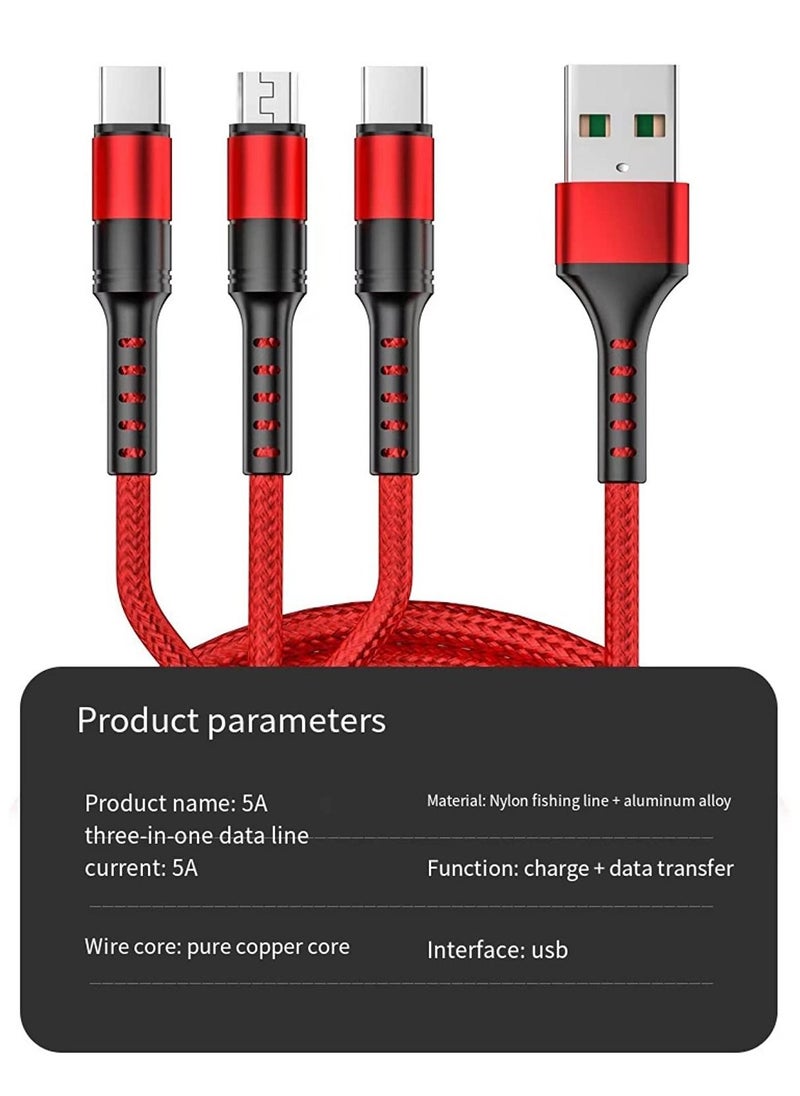 Generic - 3 in 1 Multi 5A original fast charging 1.2m cable, CE, FCC, ROSH Certified, Lighting/Type C/Micro, compatible with iPhone 3A /Huawei/Samsung/OPPO vooc/Xiaomi/Honor TYPE C 5a - Image 1