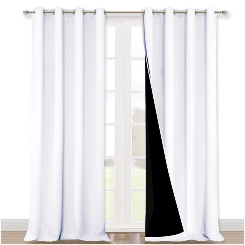 NICETOWN White 100% Blackout Curtains for Windows, Super Heavy-Duty Black Lined Total Darkness Drapes for Bedroom, Privacy Assured Window Treatment for Patio (Pack of 2, 52 inches W x 108 inches L) - Image 1