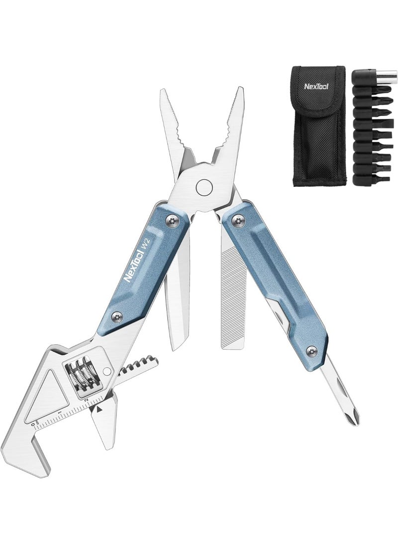 نكستول NexTool MultiTool W2 8-in-1 Multi Tool with Adjustable Wrench, Multi-Tool Pliers, Knife, Screwdriver and File, Multi Tool with 9-in-1 Tip Kit and Nylon Case - Image 1