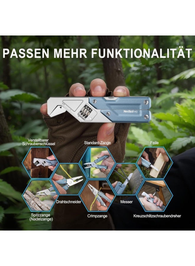 نكستول NexTool MultiTool W2 8-in-1 Multi Tool with Adjustable Wrench, Multi-Tool Pliers, Knife, Screwdriver and File, Multi Tool with 9-in-1 Tip Kit and Nylon Case - Image 3
