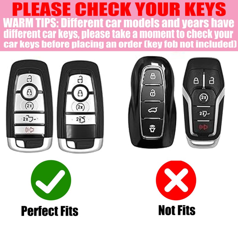 YIKECASE Key Fob Cover with Diamond Keychain for Women, Car Key Holder Compatible with Ford Explorer Fusion Edge Expedition F150 F250 F350 F450 F550 Maverick Mustang, 5 Buttons (Silver-Heart) - Image 2
