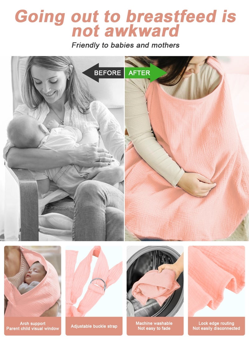 URbazaar Muslin Nursing Cover for Baby Breastfeeding, 100% Cotton Breathable Natural Nursing Cover with Solid Loop for Mom Nursing Apron, Summer Pink - Image 4