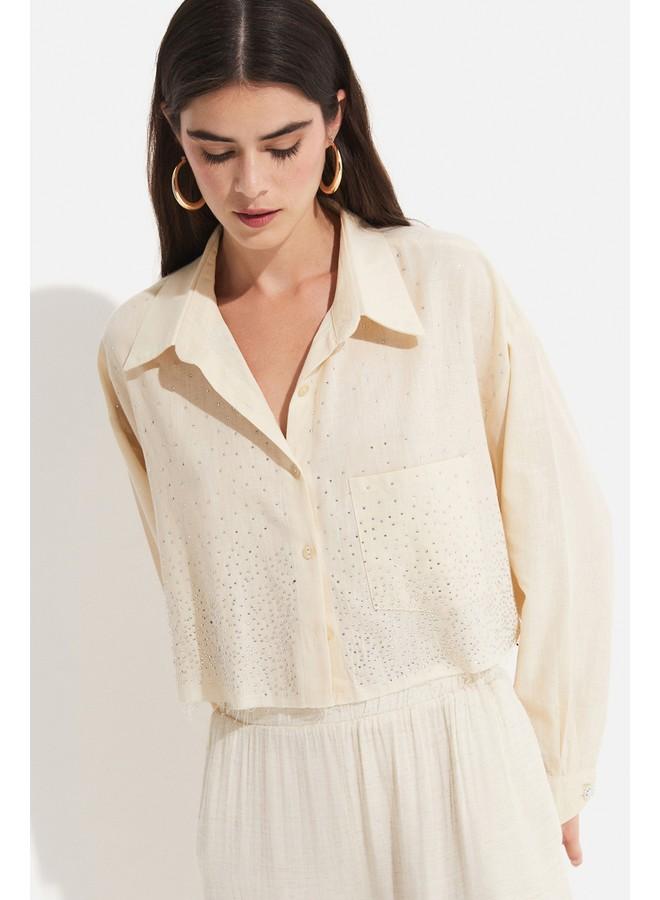 جون قميص قطن نسائي مفصل بحجر من جوني - ستون - Image 4