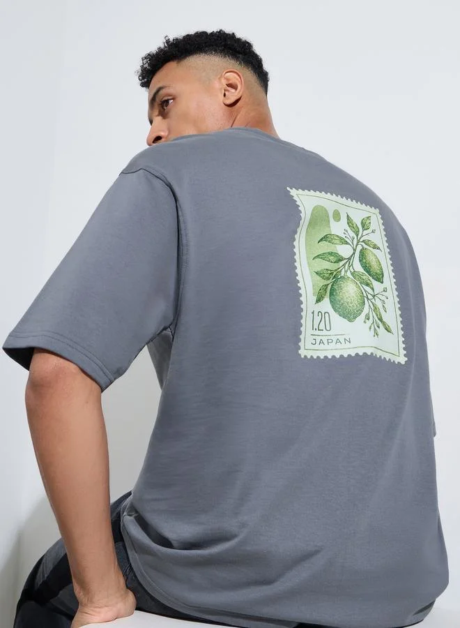 Styli Grey Graphic print Crew Neck Oversized T-Shirt