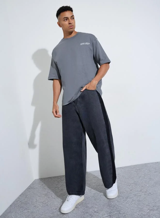 Styli Grey Graphic print Crew Neck Oversized T-Shirt