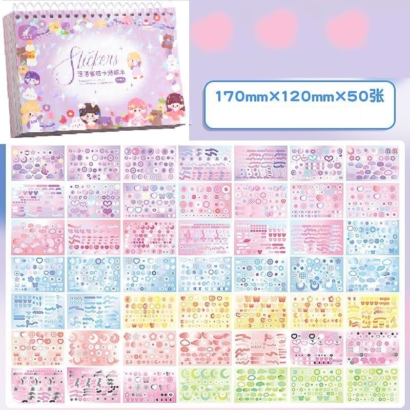 FAMOUS QUALITY Kawaii Stickers Book – 50 Sheets/4000 Stickers, Cartoon Theme Sticker for Girls, Cute Washi Sticker for Project, Japanese Style Decorative Sticker, Self-Adhesive (Sweet Purple) - Image 3