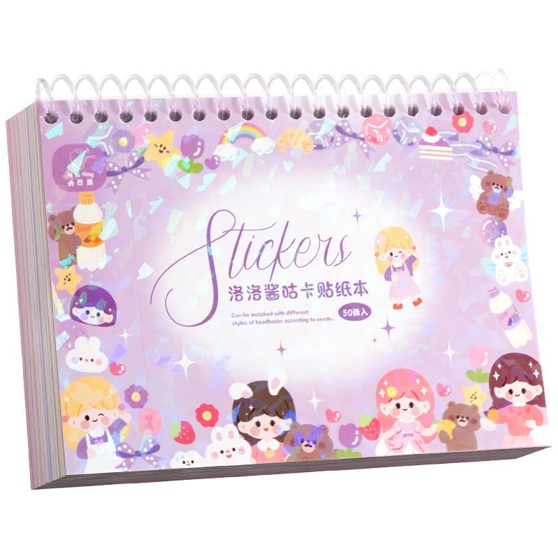 FAMOUS QUALITY Kawaii Stickers Book – 50 Sheets/4000 Stickers, Cartoon Theme Sticker for Girls, Cute Washi Sticker for Project, Japanese Style Decorative Sticker, Self-Adhesive (Sweet Purple) - Image 1