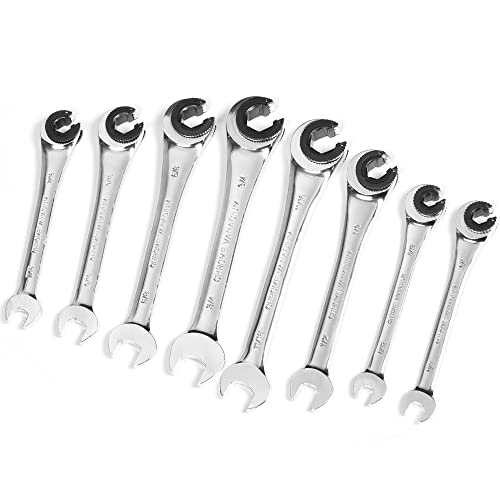 Anbull Wrench Set 8PCS SAE with Open-end Fixed-head, Combination Ratcheting Wrench Set with 72 Gears CR-V Steel Constructed 1/2'' 3/4'' 3/8'' 5/8'' 5/16'' 7/16'' 9/16'' 11/16'' - Image 1