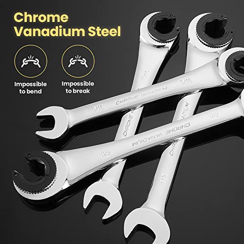 Anbull Wrench Set 8PCS SAE with Open-end Fixed-head, Combination Ratcheting Wrench Set with 72 Gears CR-V Steel Constructed 1/2'' 3/4'' 3/8'' 5/8'' 5/16'' 7/16'' 9/16'' 11/16'' - Image 5
