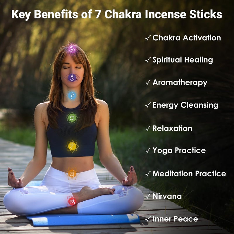 Simply Vedic 7 chakra Incense Sticks, Aromatic Bliss for Balance & Healing| Handcrafted 140 Sticks with Pure Natural Scents to Align Energy Centers, Aromatherapy, Meditation, Yoga, Promote Relaxation - Image 3