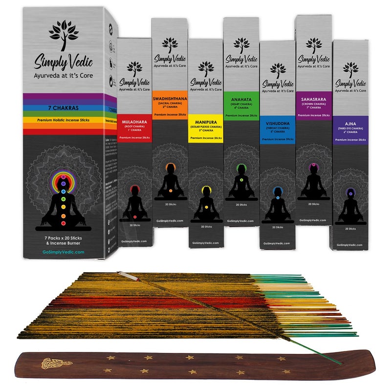 Simply Vedic 7 chakra Incense Sticks, Aromatic Bliss for Balance & Healing| Handcrafted 140 Sticks with Pure Natural Scents to Align Energy Centers, Aromatherapy, Meditation, Yoga, Promote Relaxation - Image 1