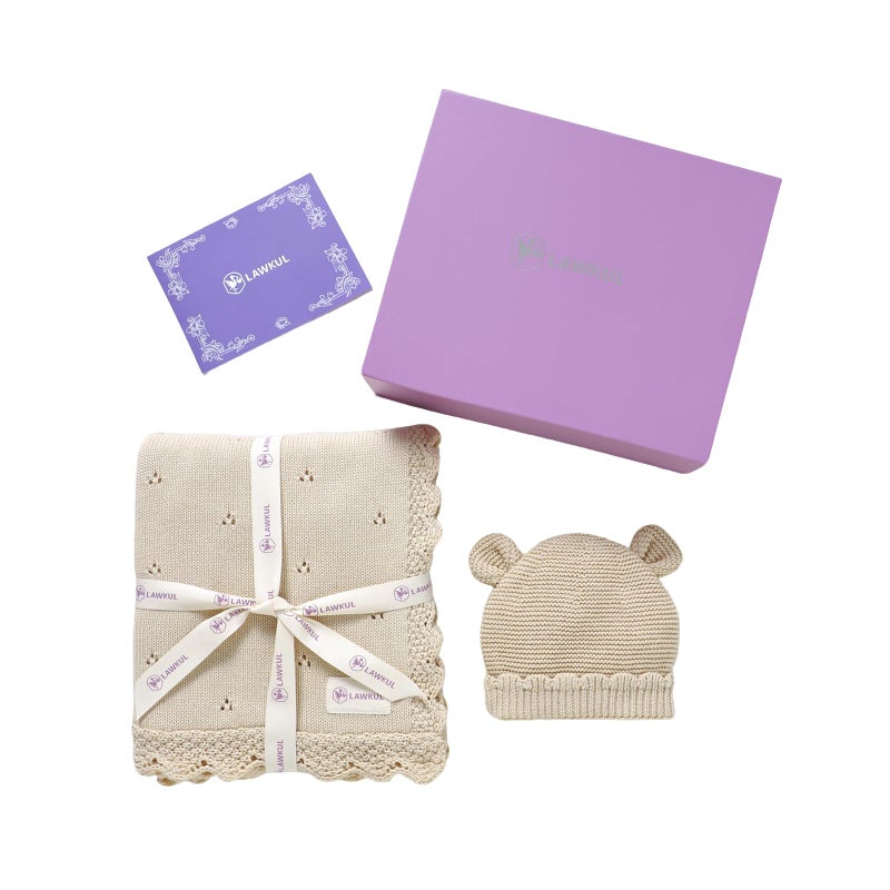 LAWKUL Baby Blanket & Beanie Hat Set 100% Organic Cotton Newborn Swaddle Beanie Soft Cozy for Infants Boy Girl Gift Pink - Image 2